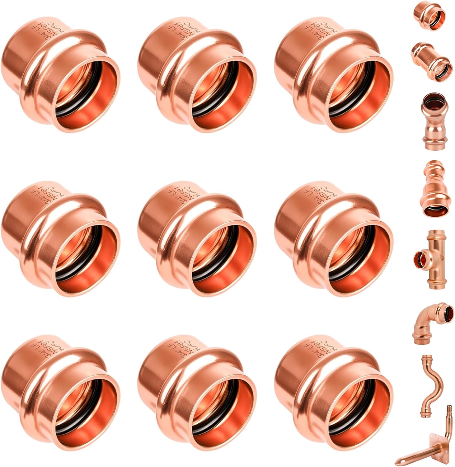 9 Pack 3/4'' Press End Cap | Press Fittings | Copper Fitting | Copper Pipe Fitting | Press Fittings 3/4 inch for Plumbing, Potable Water, Type M L K Pipe