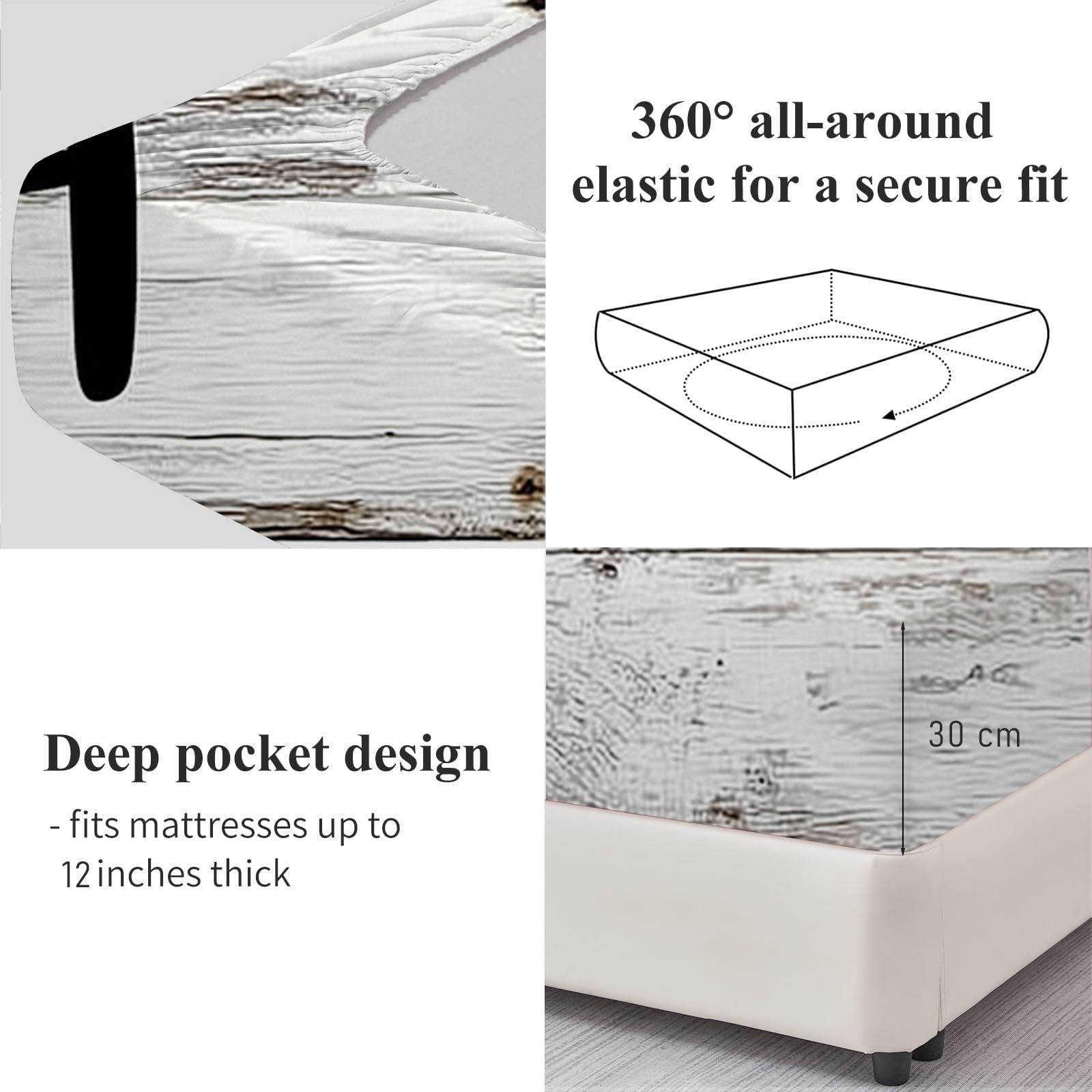 Bajera Ajustable Cama 200, Microfibra Poliéster Suave, Árboles para Caravanas Sábana Encimera Estampada Vintage, Bajera para Colchón 30cm, Fundas Almohada 50x75cm, Blanquecino