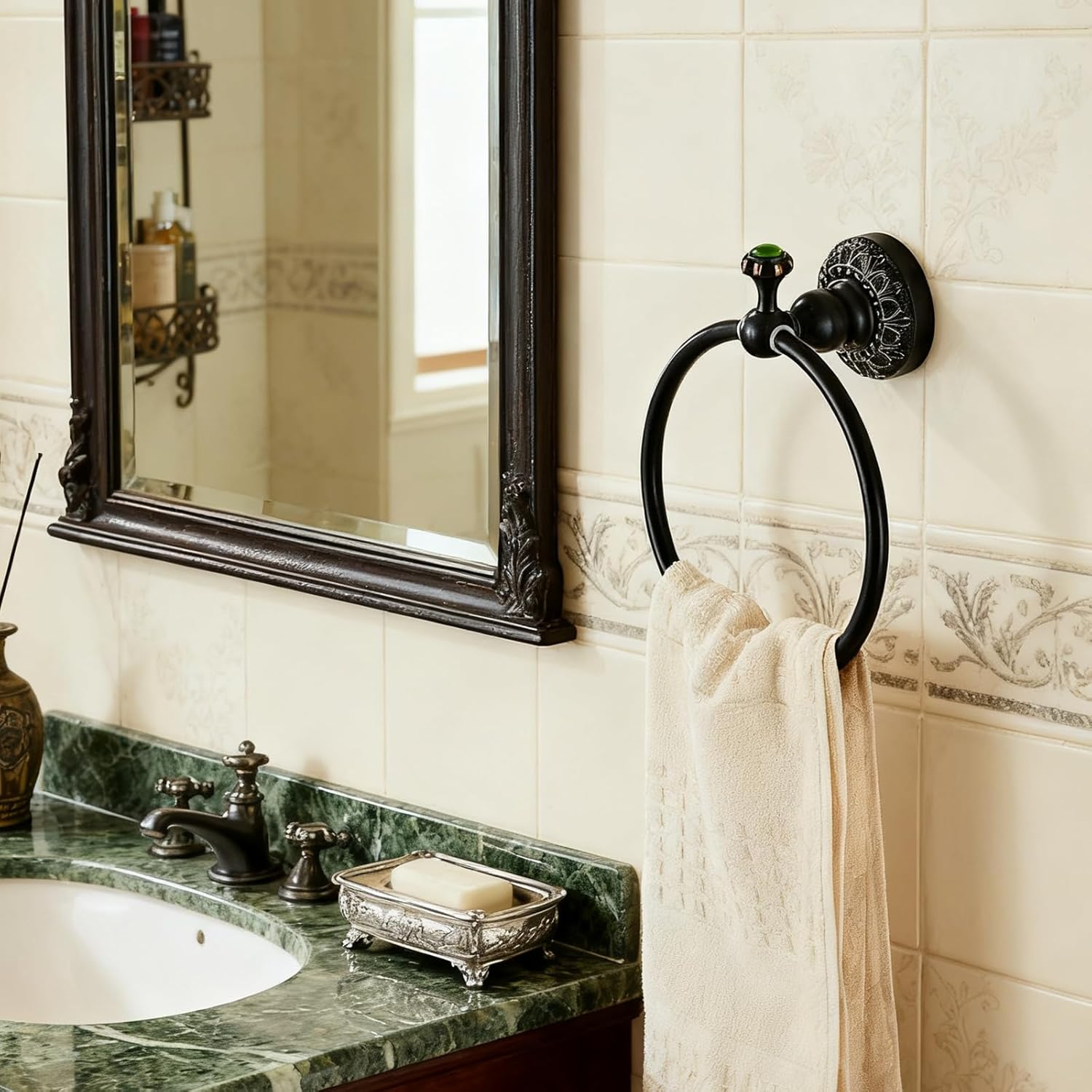 Towel Racks for Bathroom, NEWRAIN Wall Mounted Towel Ring Solid Brass, Oil Rubbed Bronze Hand Towel Holder Heavy Duty Towel Hanger for Bath,Kitchen