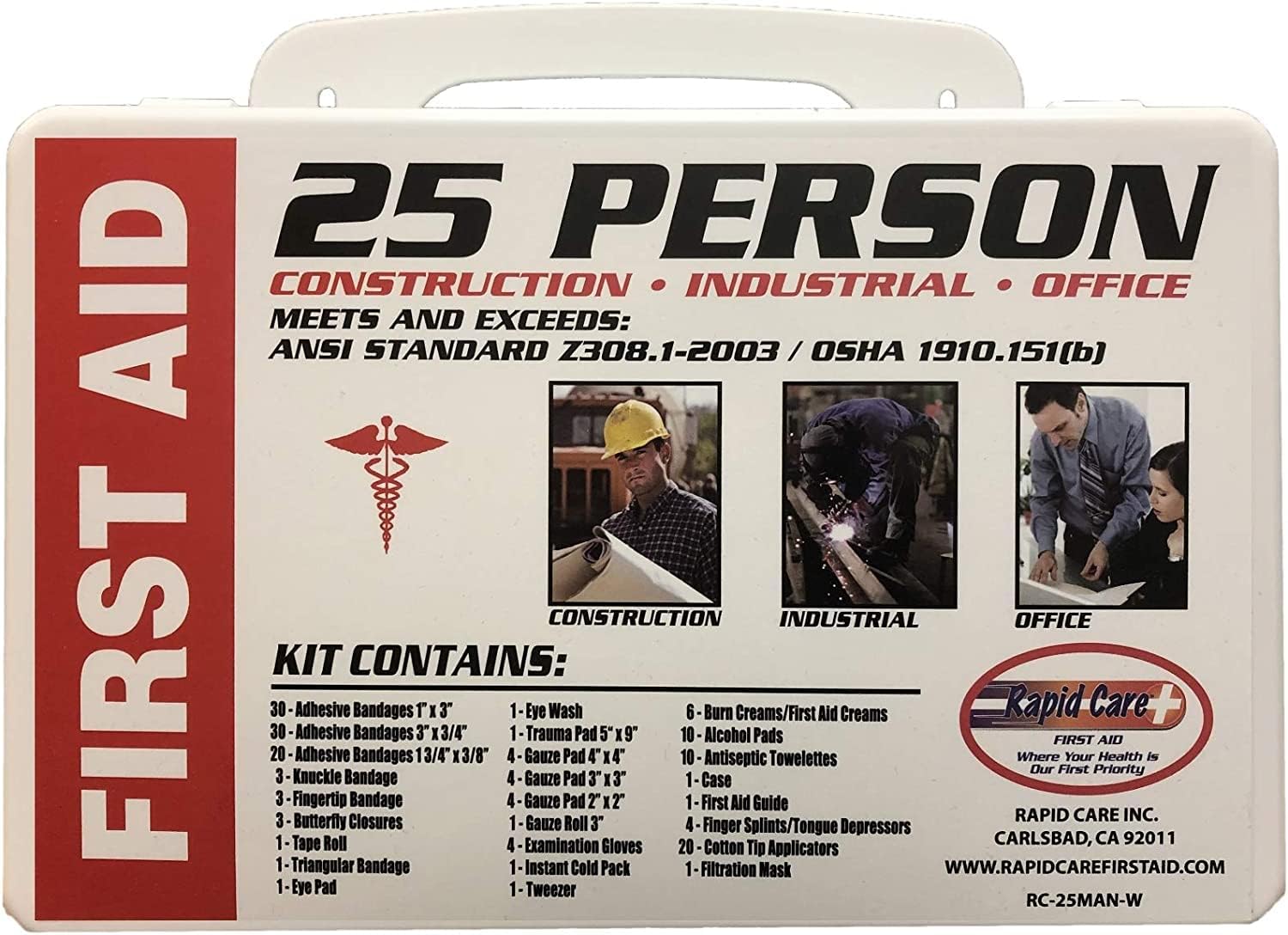First Aid 25 Person 166 Piece ANSI/OSHA Compliant First Aid Kit in Wall Mountable Poly Case