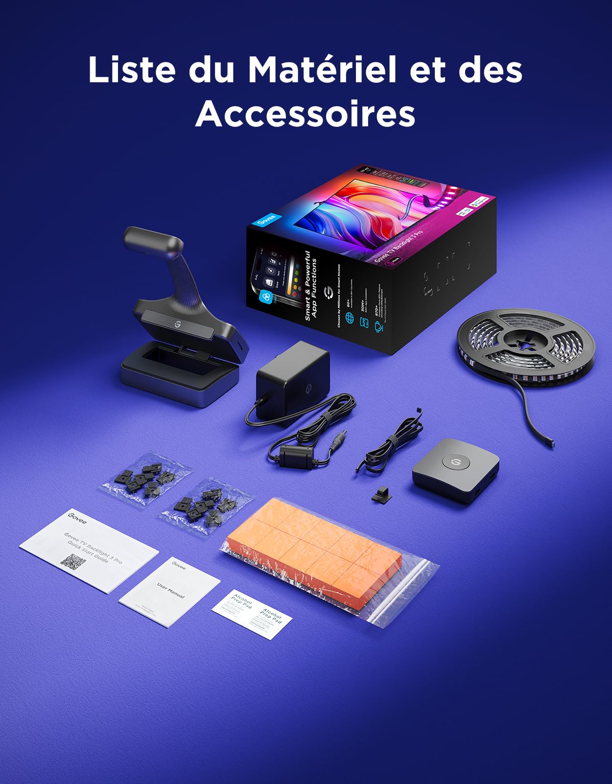 Govee Rétroéclairage TV 3 Pro Triple Caméra HDR, 5 en 1 RGBWWIC Bande LED
