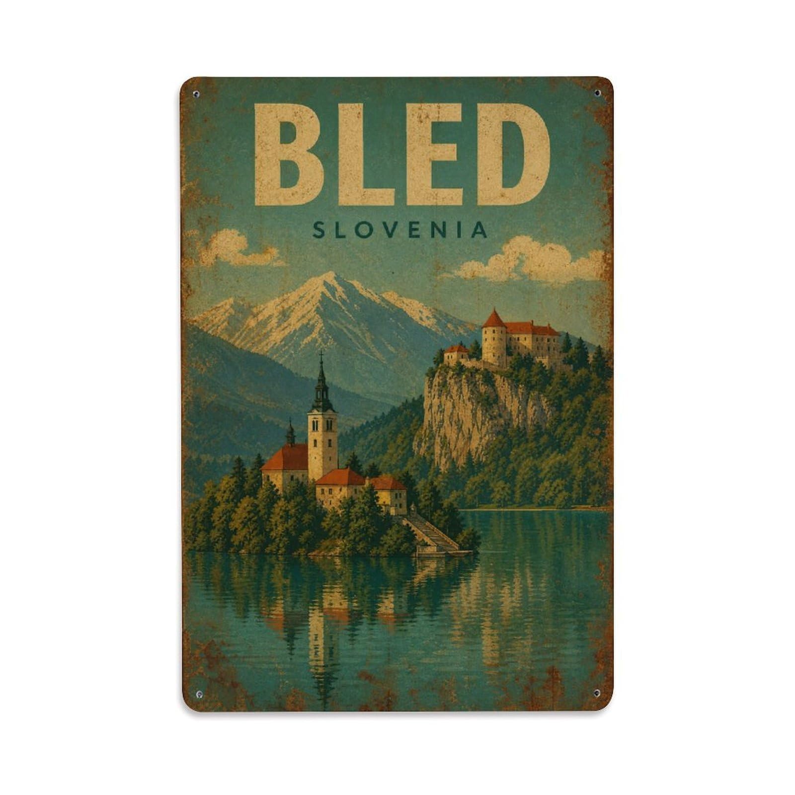 Metal Tin Sign Travel Vintage Slovenia Bled