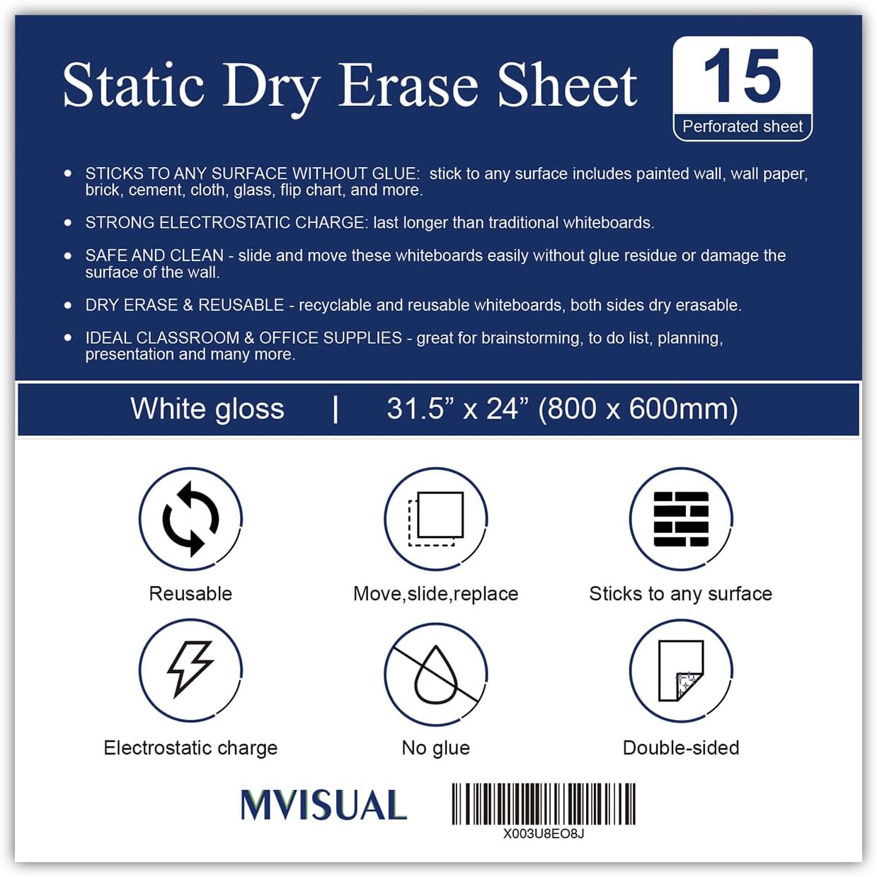 Dry Erase Board Sticker 31.5 x 24 Inch, Whiteboard Sticker for Wall, Pack of 15, White