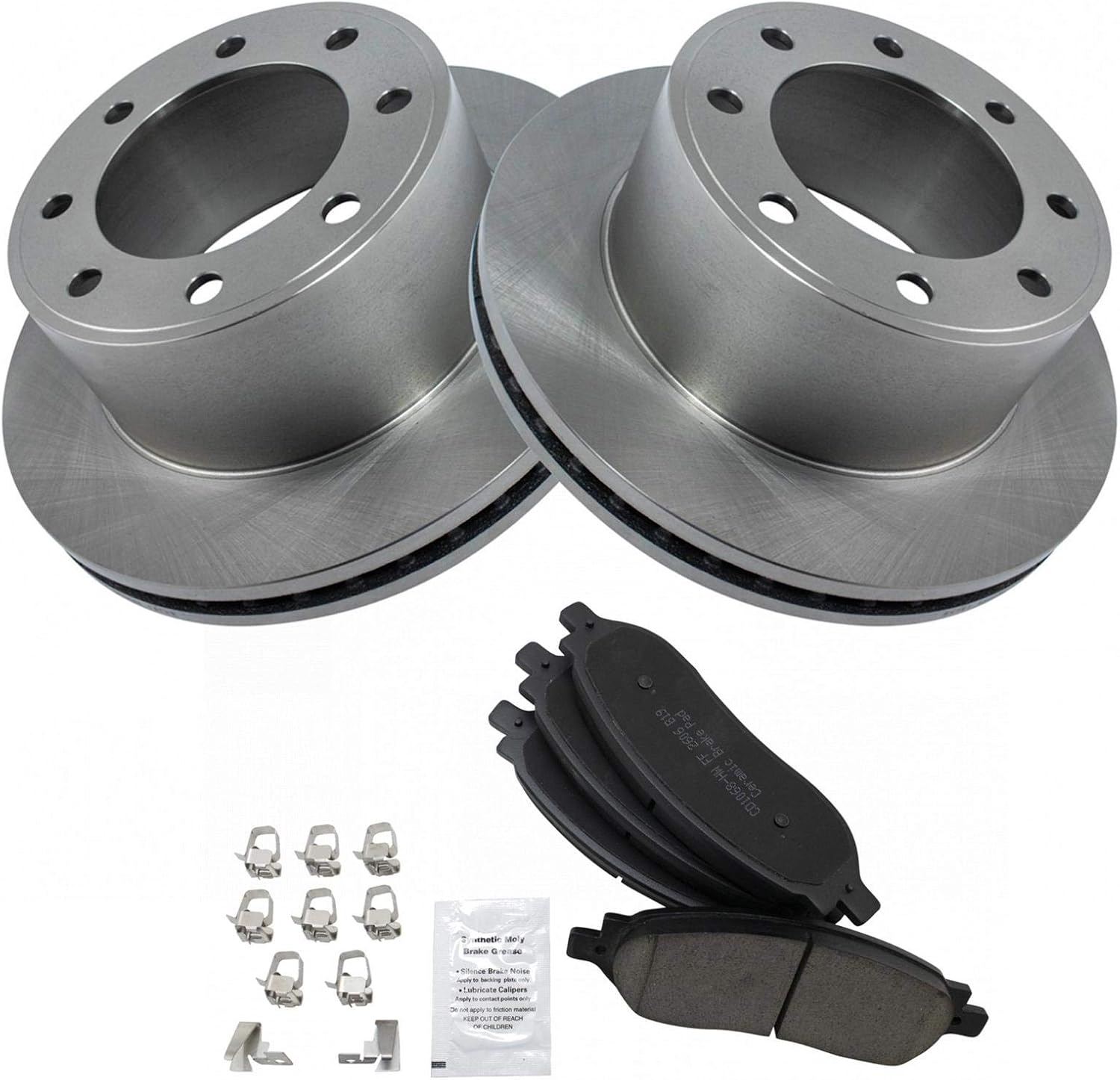 TRQ Rear Brake Pad & Rotor Kit Brake Pads Brake Rotor Ceramic Compatible with 2005-2007 Ford F-250 Super Duty F-350 Super Duty