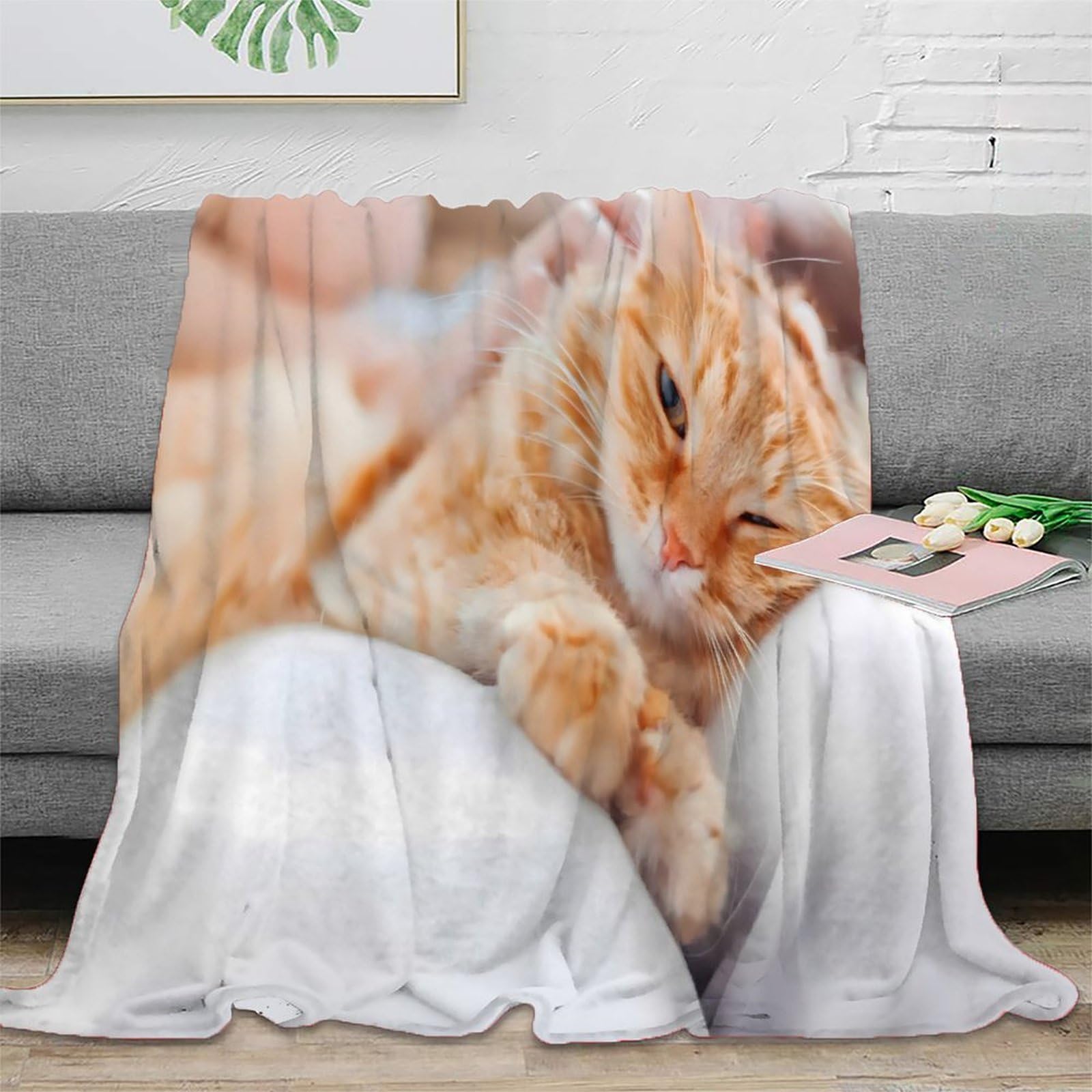 Couverture plaid chat 3D en microfibre 150x200cm pour lit et canapé