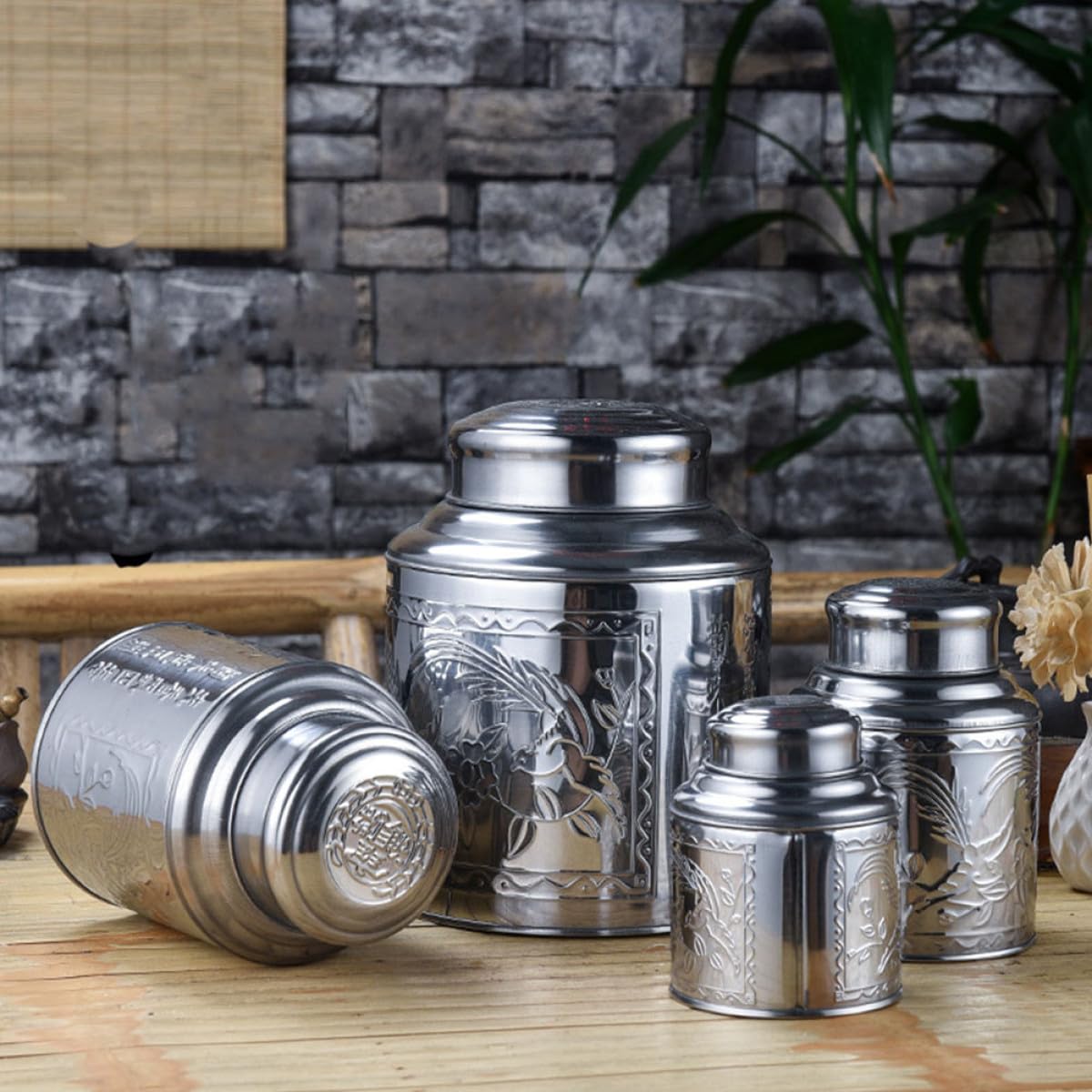 Veemoon Edelstahl Teedose Luftdicht Tragbar für Zuhause, Silber