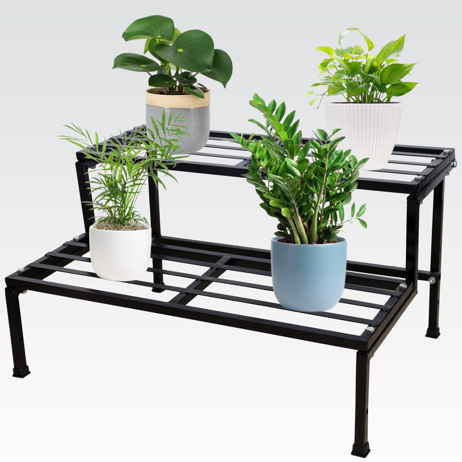VINAMRA28- Classic 24inch Heavy Duty 2-Steps Metal Plant Pot Stand for Indoor Outdoor Balcony Garden Home Decore | 2 Tier Multiple Plants Pots Stand | 24"x17"x13"inch