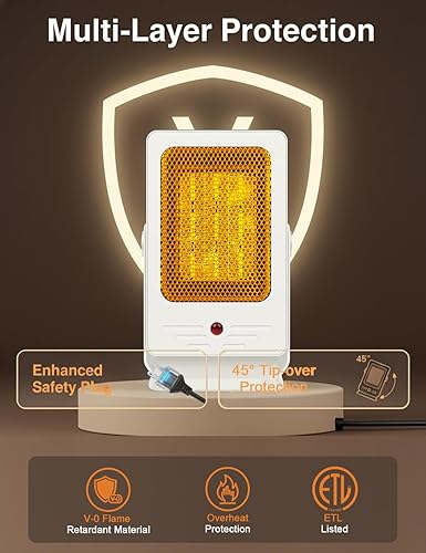 Miniatura 4 de Calentadores de espacio portátiles para uso en interiores, calentador de escritorio con calentamiento rápido PTC 2s de 900 W, diseño de ángulo