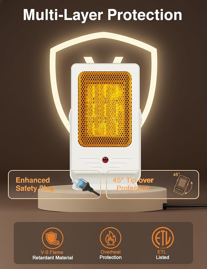 Calefactor Eléctrico Portátil Cerámico PTC con Calentamiento Rápido y Ángulo Ajustable miniatura 4