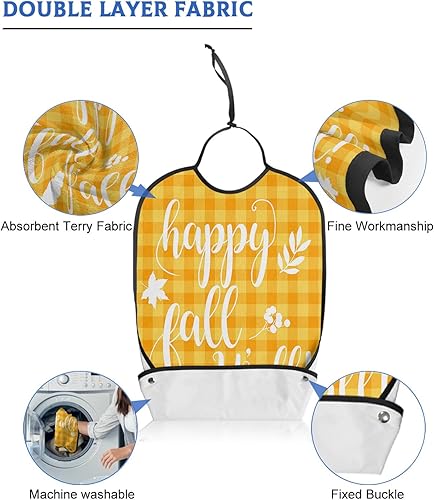 Miniatura 5 de QueenKer Adult Bibs for Eating, Happy Fall Y'all Waterproof Clothing Protector Washable Adult Bib with Crumb Catcher for Elderly Men and Women