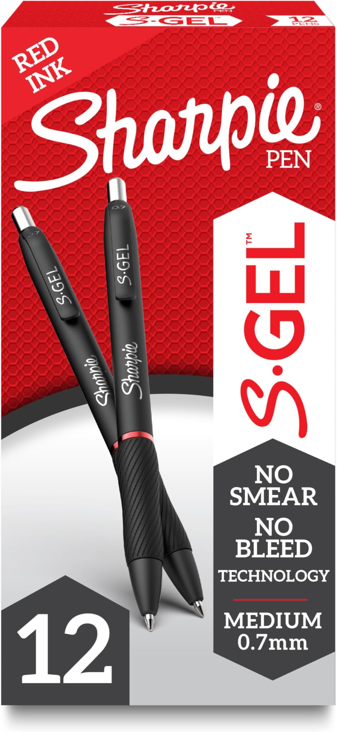 Sharpie S-Gel, Gel Pens, Medium Point (0.7mm), Red Ink Gel Pen, 12 Count