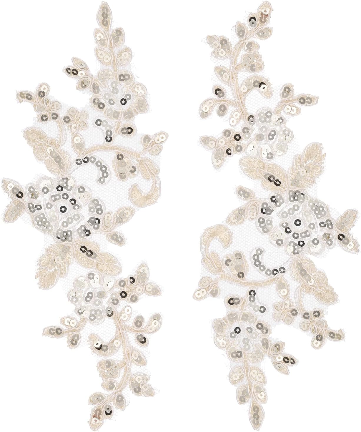 sourcing map 2 Pcs Flower Lace Appliques 3D Embroidery Lace Sequin Patch Sewing Addition Embellishments for Wedding Bridal Dress Clothes DIY Crafts Accessories Decoration, Gold (24cm)