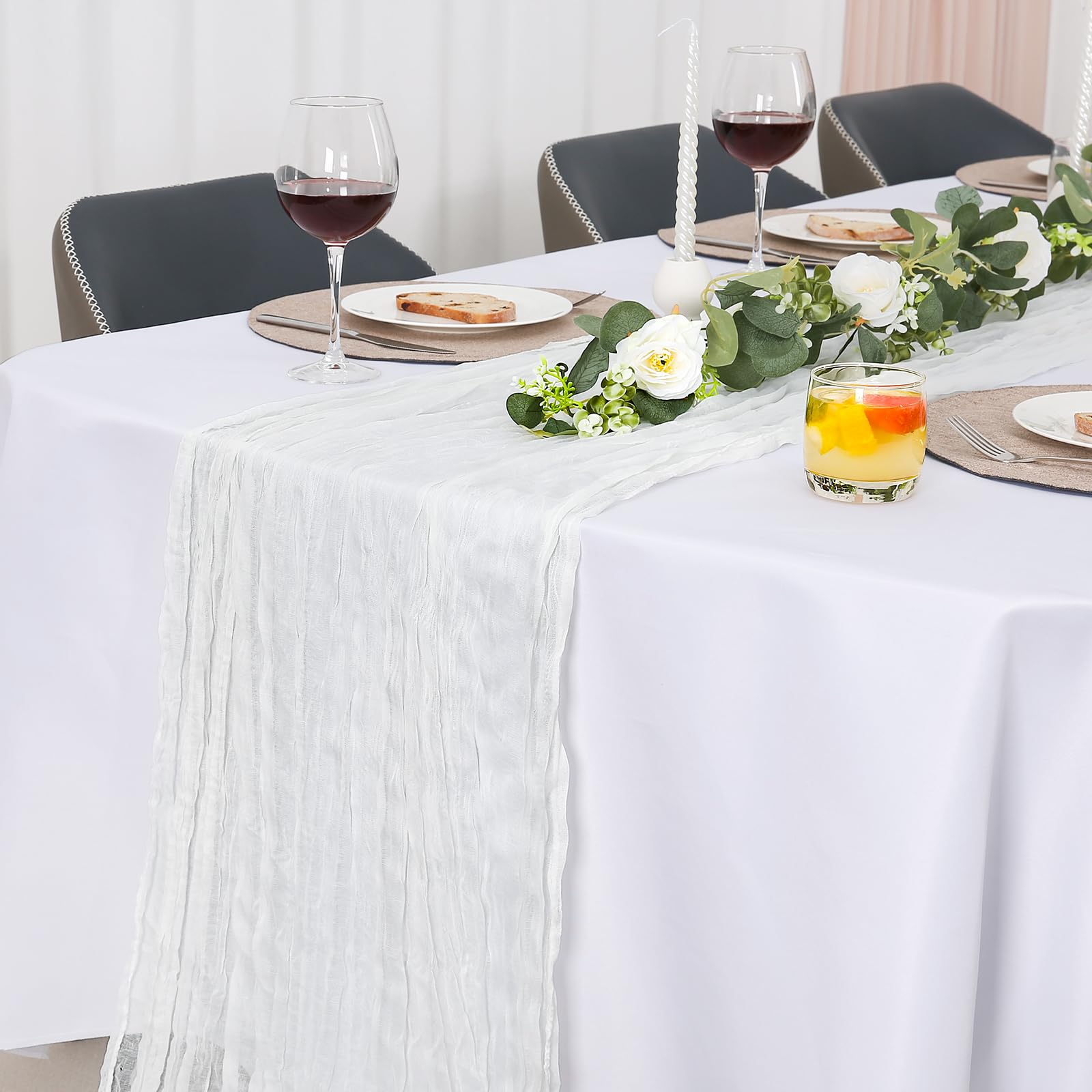 Jumdast käsetuch Tischläufer Boho, Tischläufer Modern Abwaschbar Hochzeit Outdoor Garten Wetterfest Musselin Chiffon Stoff Hochzeitsdeko Taufe Deko Tischdeko