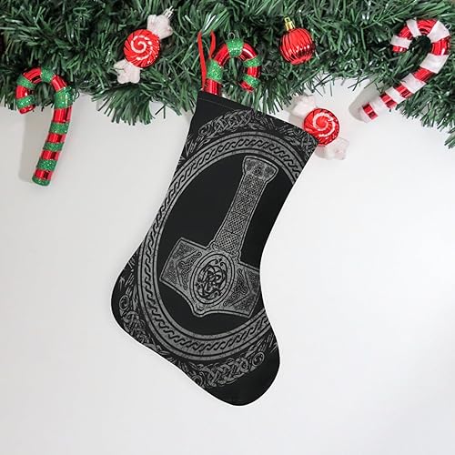 Miniatura 3 de Medias de Navidad Martillo de Thor, Mjolnir Runas vikingas, mitología nórdica, árbol de Navidad, decoraciones colgantes (10 pulgadas).