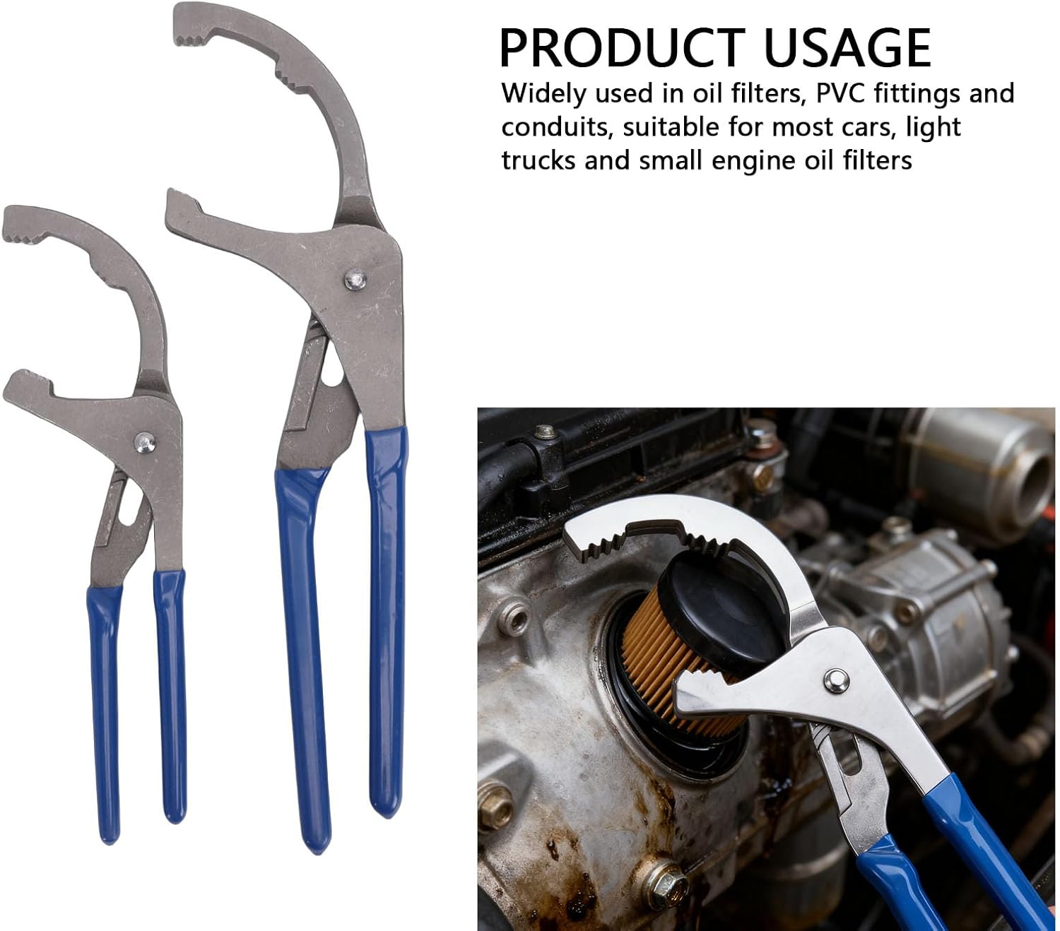 Oil Filter Pliers Tools Versatile Design for Cars Trucks Engine Filters, Carbon Steel 9in 12in Compact Size