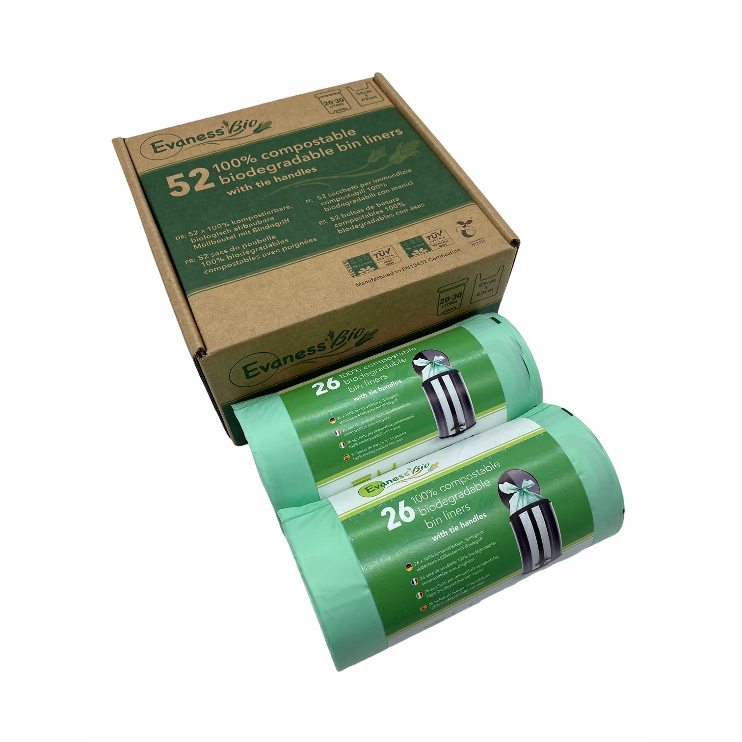 Buy 52 x Evaness BIO 2030L 100 Compostable Biodegradable Bin Liners