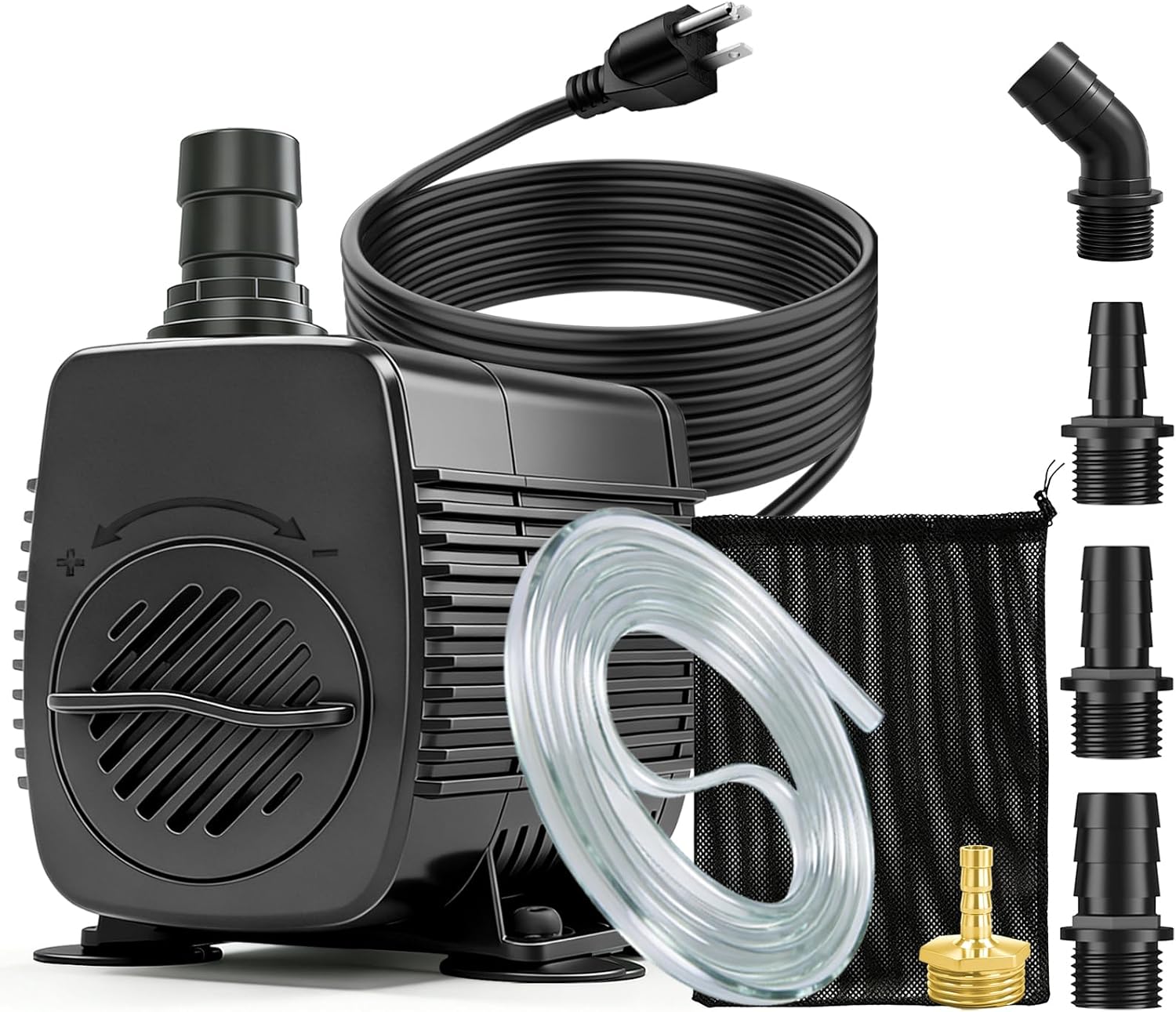 Submersible Water Pump 400GPH 25W with 9.8ft Power Cord & Filter Bag | 6.5ft High Lift, Adjustable Flow, Ultra Quiet, Overheat Protection, 4.9ft Hose for Fish Tank, Pond, Aquarium, Hydroponics
