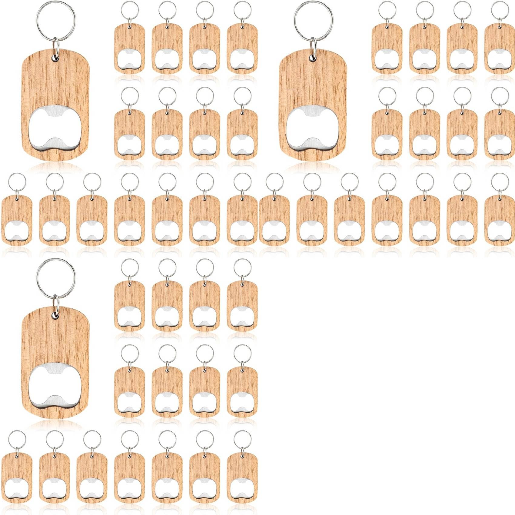 48 Porte-clés décapsuleur en bois brut à graver soi-même