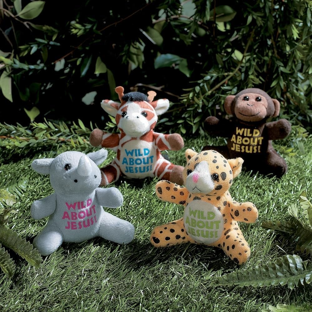 Fun Express Wild About Jesus Plush Safari Animals - Toys - VBS Vacation Bible School Supplies/Decor - 12 Pieces