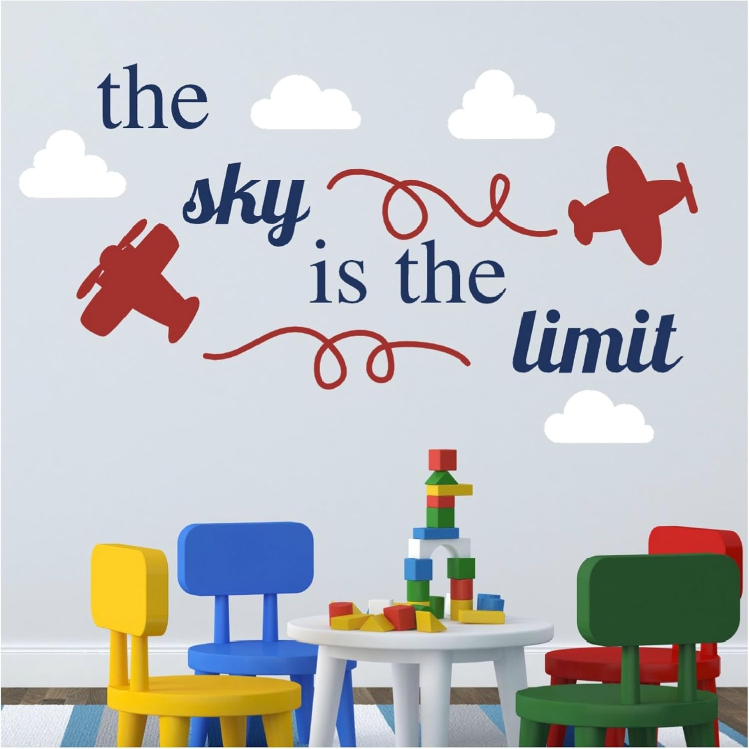 The Sky is The Limit Vinyl Wall Stickers, Airplane Nursery Decal, Over 30 Colors and Several Sizes to Choose from, Playroom Decor