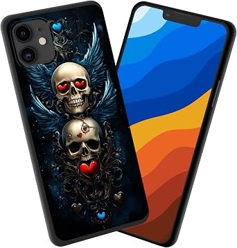 for iPhone 11 Case,Premium TPU Slim Anti-Scratch Silicone Protective Case Cover for iPhone 11,Winged Skulls with Hearts