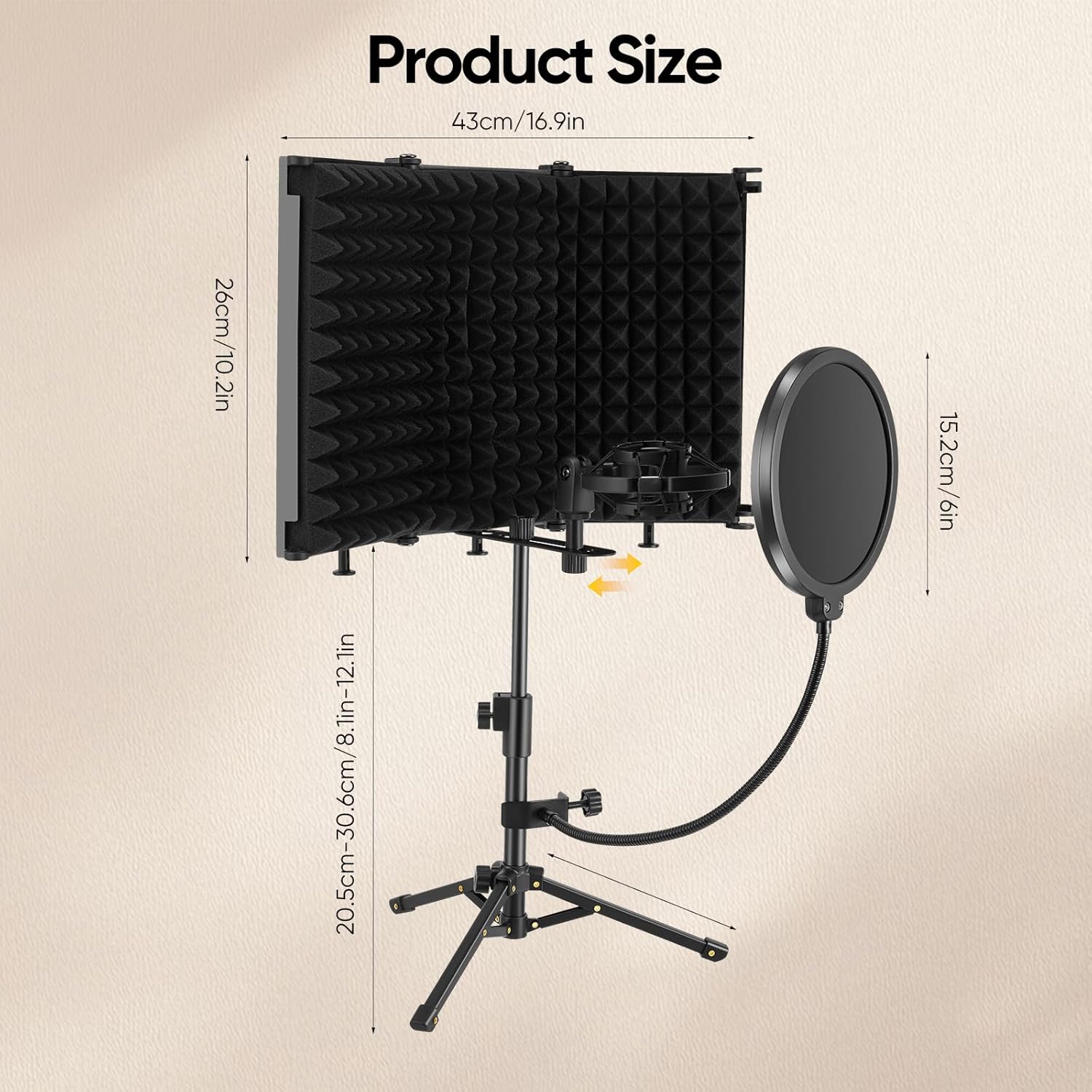 Microphone Isolation Shield with Mic Stand, Sound Proof Mic Isolation Shield, High Density Absorbent Foam Microphone Stand for Recording Studio Vocal Booth Equipment