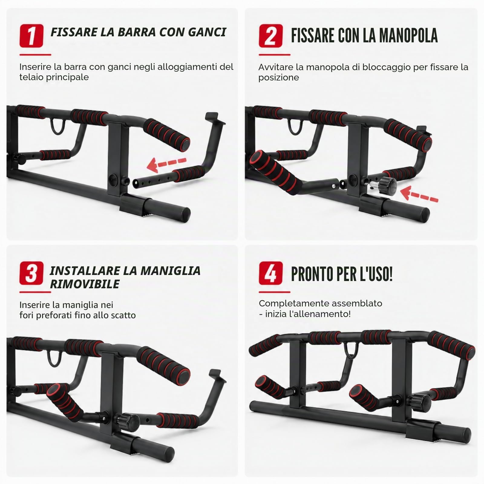 Barra per Trazioni da Porta Senza Installazione, Pull Up Bar | 8 Impugnature Regolabile, Sbarra Trazioni Palestra in Casa (59-92cm)