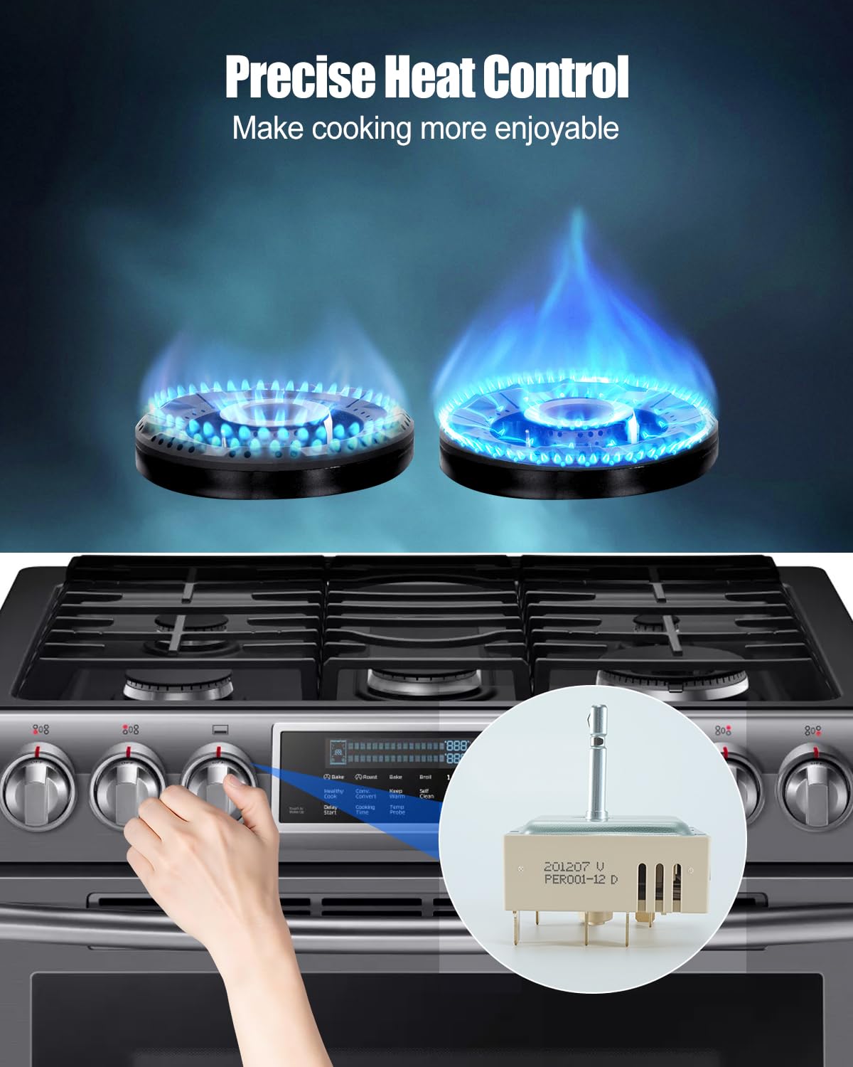 DG44-01006B PER001-12D Range Dual Surface Element Control Switch Fit for Samsung Stoves and Ovens, Dual Infinite Switch Replace PD00035203 AP6037530 PS11771631 EAP11771631