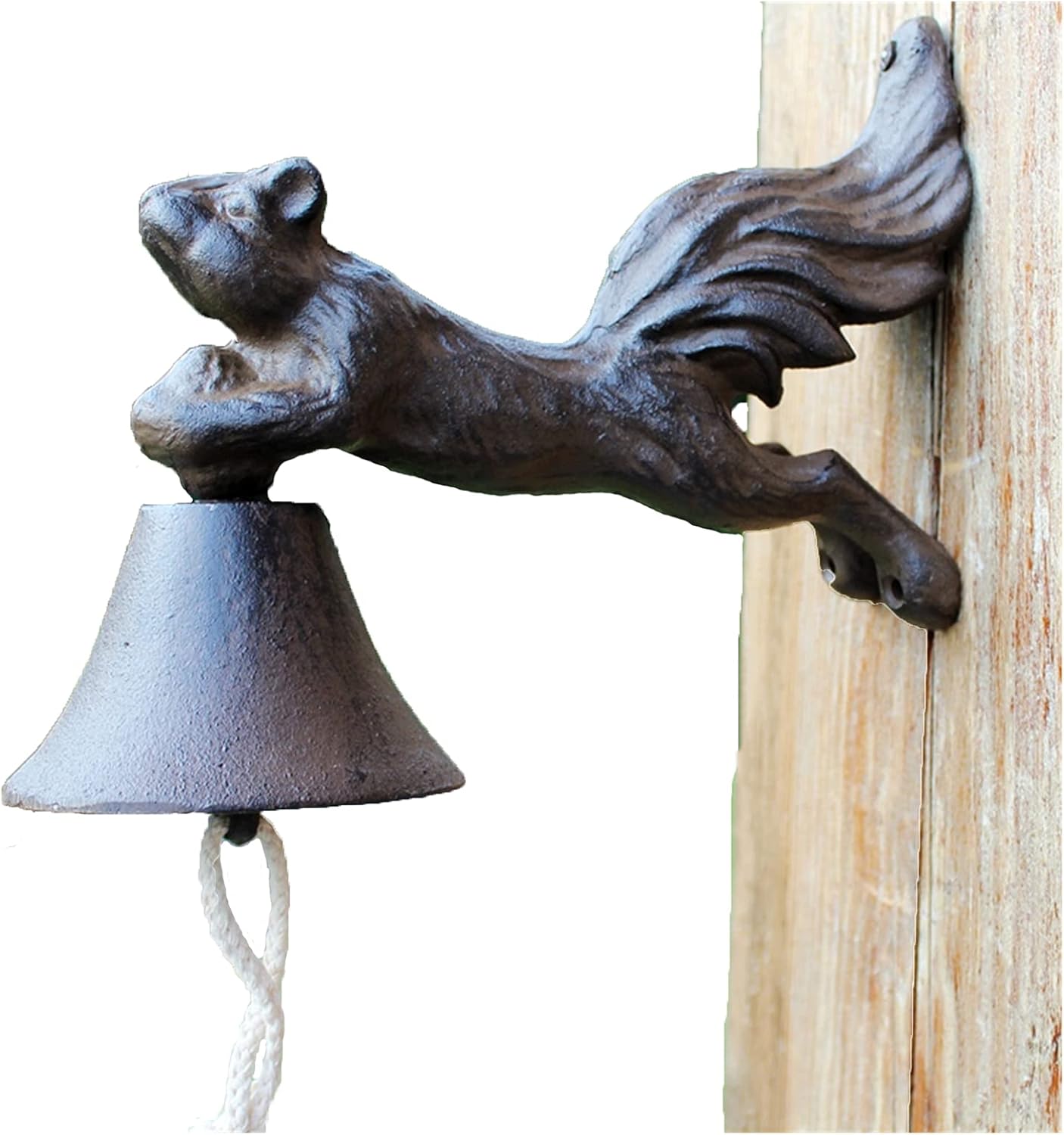 Cast Iron Garden Retro Doorbell with Squirrel Decoration, Wall Bracket Traditional Style Door Bell Garden Home Wall Decoration