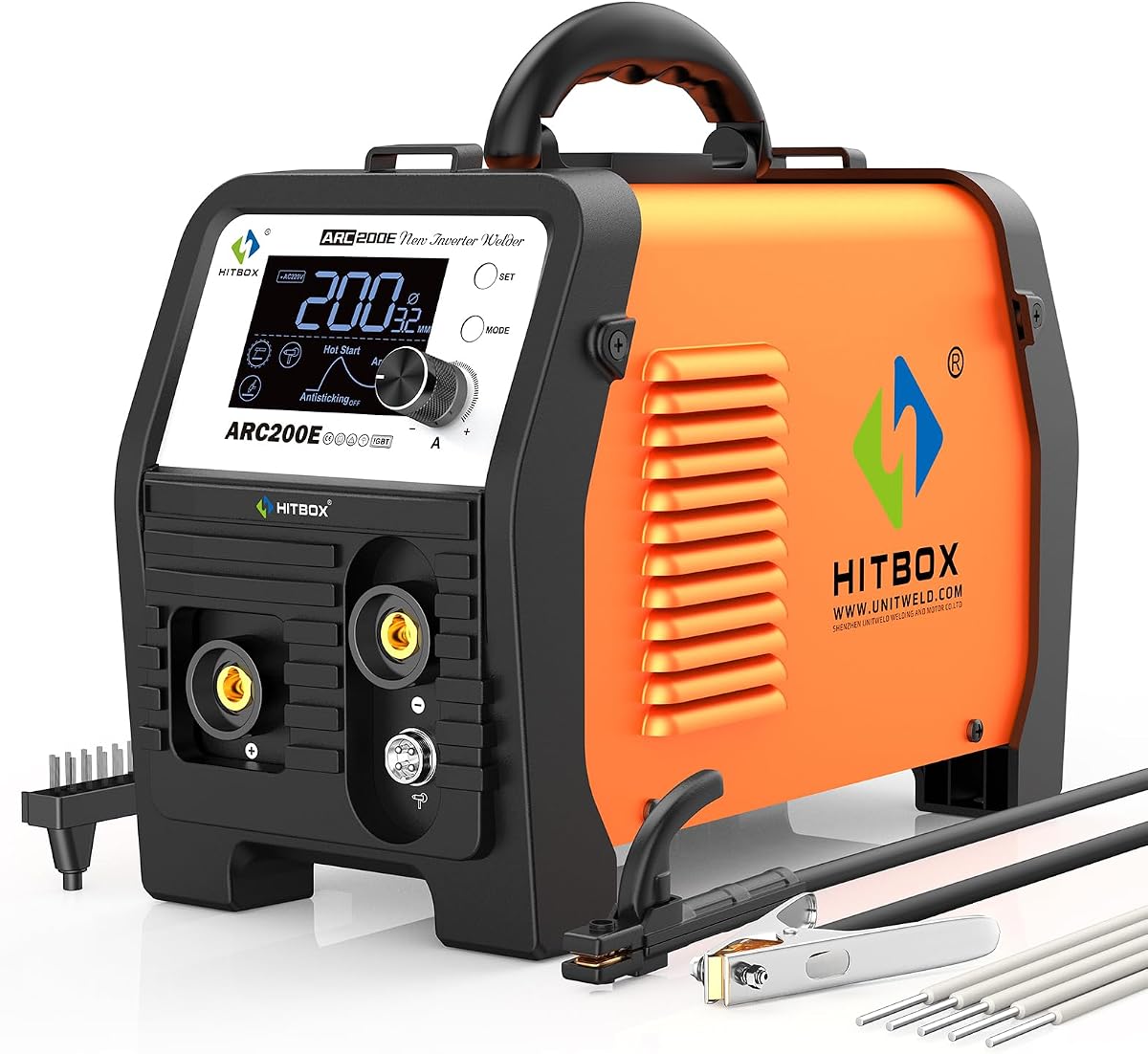 Soldador de varilla de 200 A, 81 V de alto voltaje sin carga ARC/Lift TIG/Spool Gun Flux Core MIG Máquina de soldadura con control sinérgico, IGBT Inverter 110 V/220 V MMA Máquina soldadora con pantalla grande TFT-LCD
