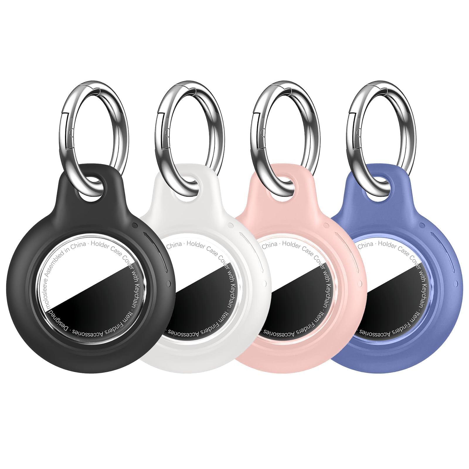 4 Pack Waterproof Holder for AirTag 2nd Gen (2026) & 1st Gen, for Air Tag Case with Keychain, Hard PC+TPU Shockproof and Scratch-Resistant Cover for Keys, Luggage, Black/White/Blue/Pink