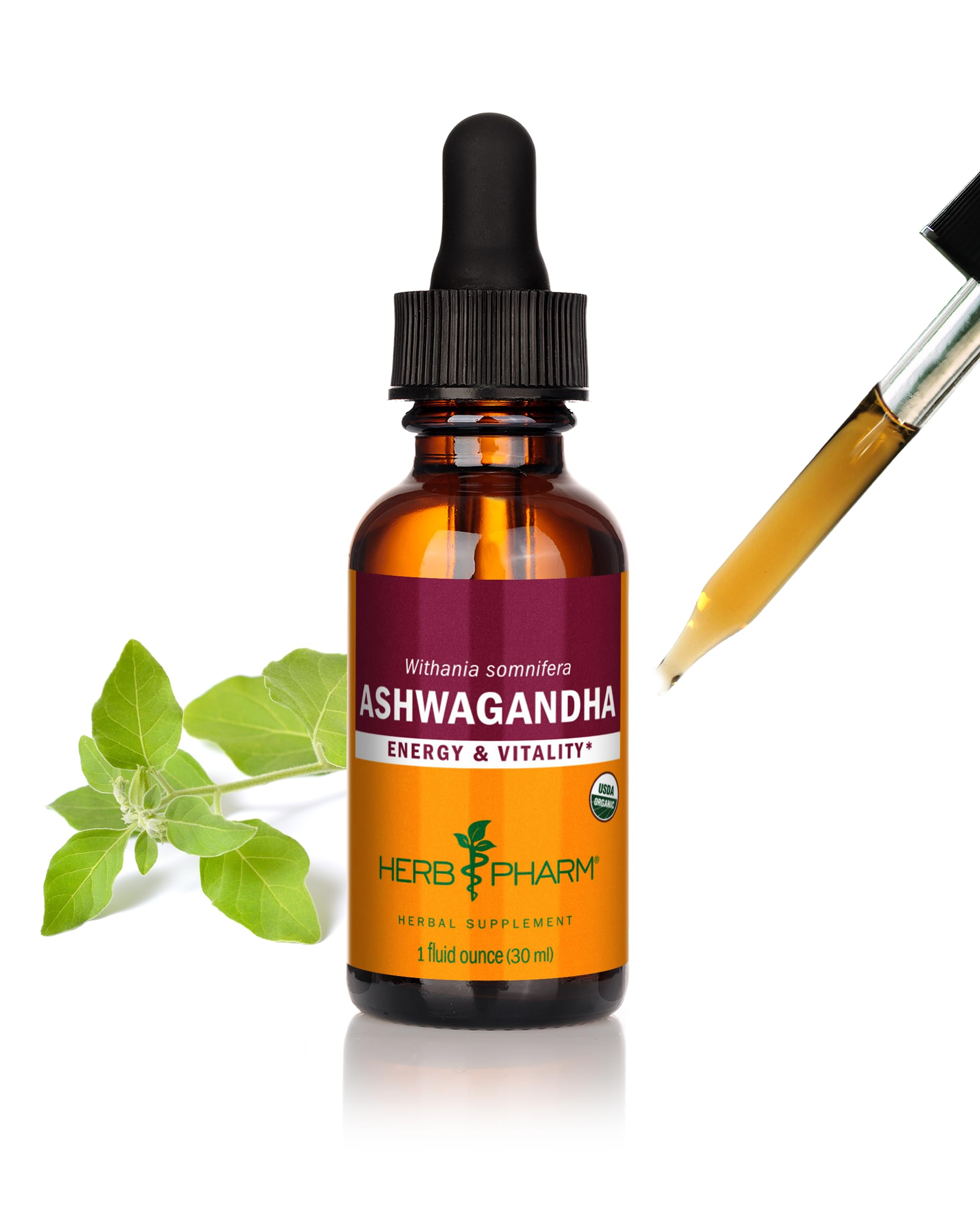 Sponsored Ad - Herb Pharm Certified Organic Ashwagandha Extract for Energy and Vitality, Grain, Organic Cane Alcohol, 1 Ounce