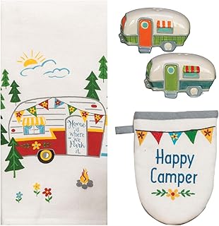 18TH STREET GIFTS Camper Decor Set - Dish Towel, Oven Mitt, and Travel Trailer Salt and Pepper Shakers - RV Kitchen Access...