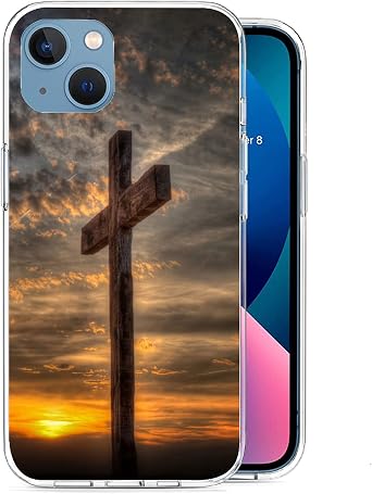 Compatible with iPhone 13 Case - Retro Dusk Christian Cross Phone Case Slim Soft TPU Shockproof Protective Cover Case