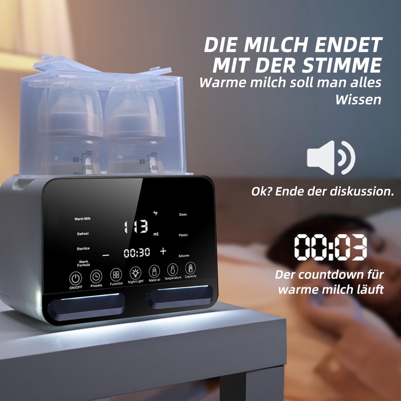 Flaschenwärmer baby,10 in 1 Babyflaschenwärmer,Schneller Babymilchwärmer mit Präzise Temperaturregelung & LED-Display, Babykostwärmer für Muttermilch,Dämpfen Reinigen Milchflasche