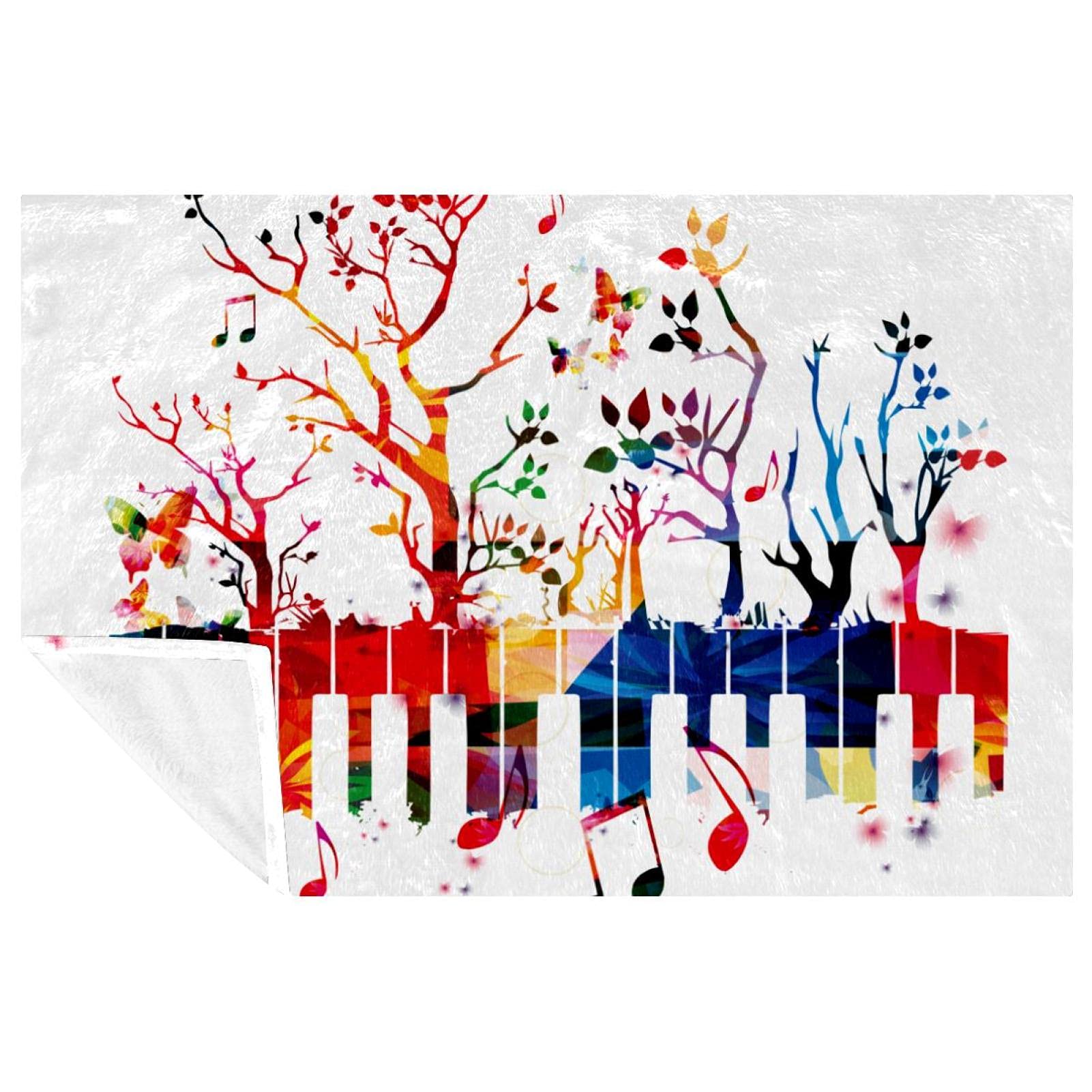 Couverture douce et chaude motifs arbres et musique pour lit et canapé de 150x100 cm