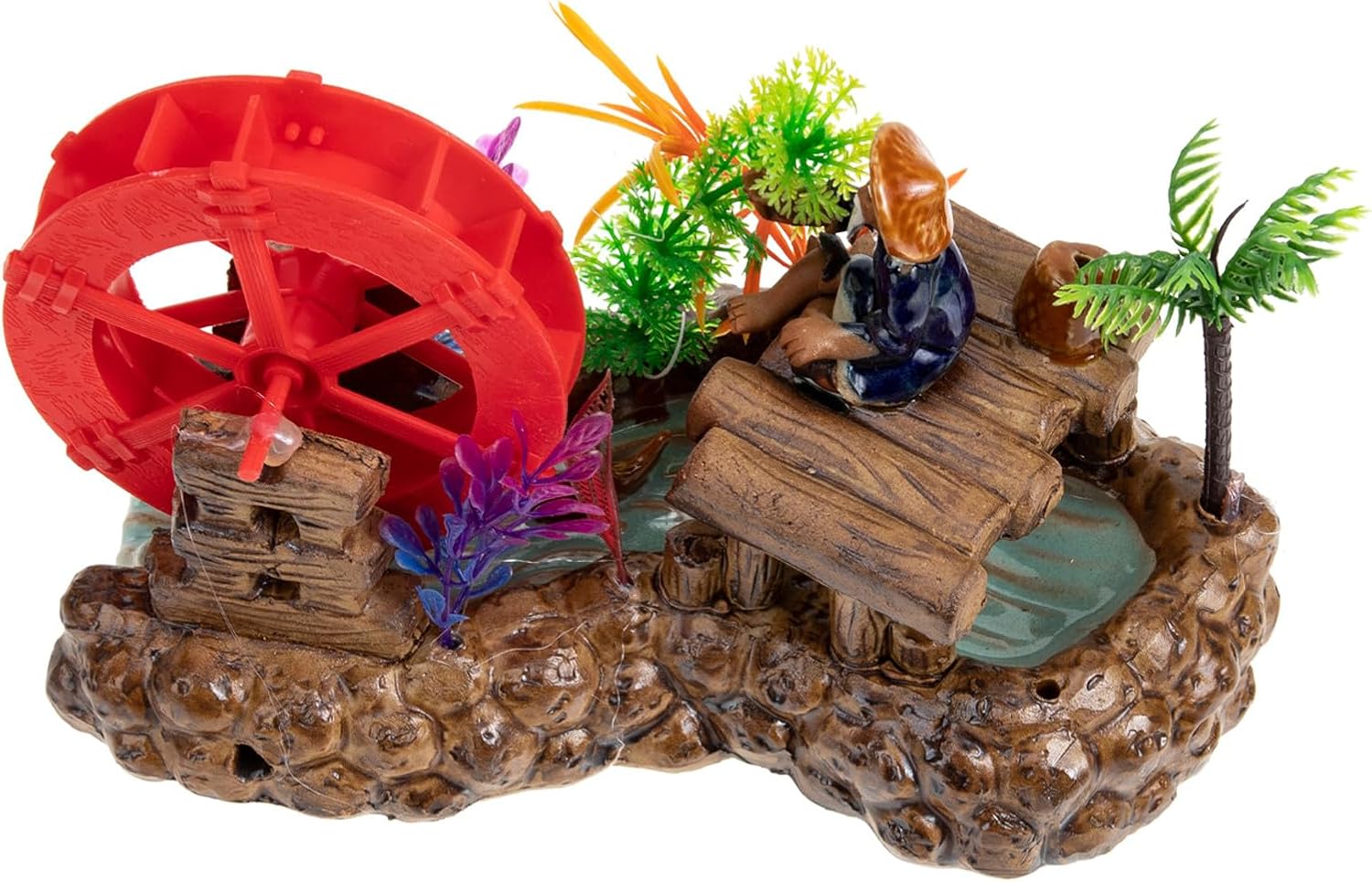 Hemoton Ceramic Fisherman Statue Mini Bonsai Decor Water-Absorbing Stone Ornament for Aquarium and Home Garden Landscape