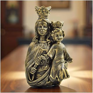Virgin Mary and Child Statue – Mother Mary Catholic Figurine with Jesus, 4.92” Resin Madonna and Child Sculpture for Prayer Room, Home Altar, Religious Gift Decor, Bronze Color