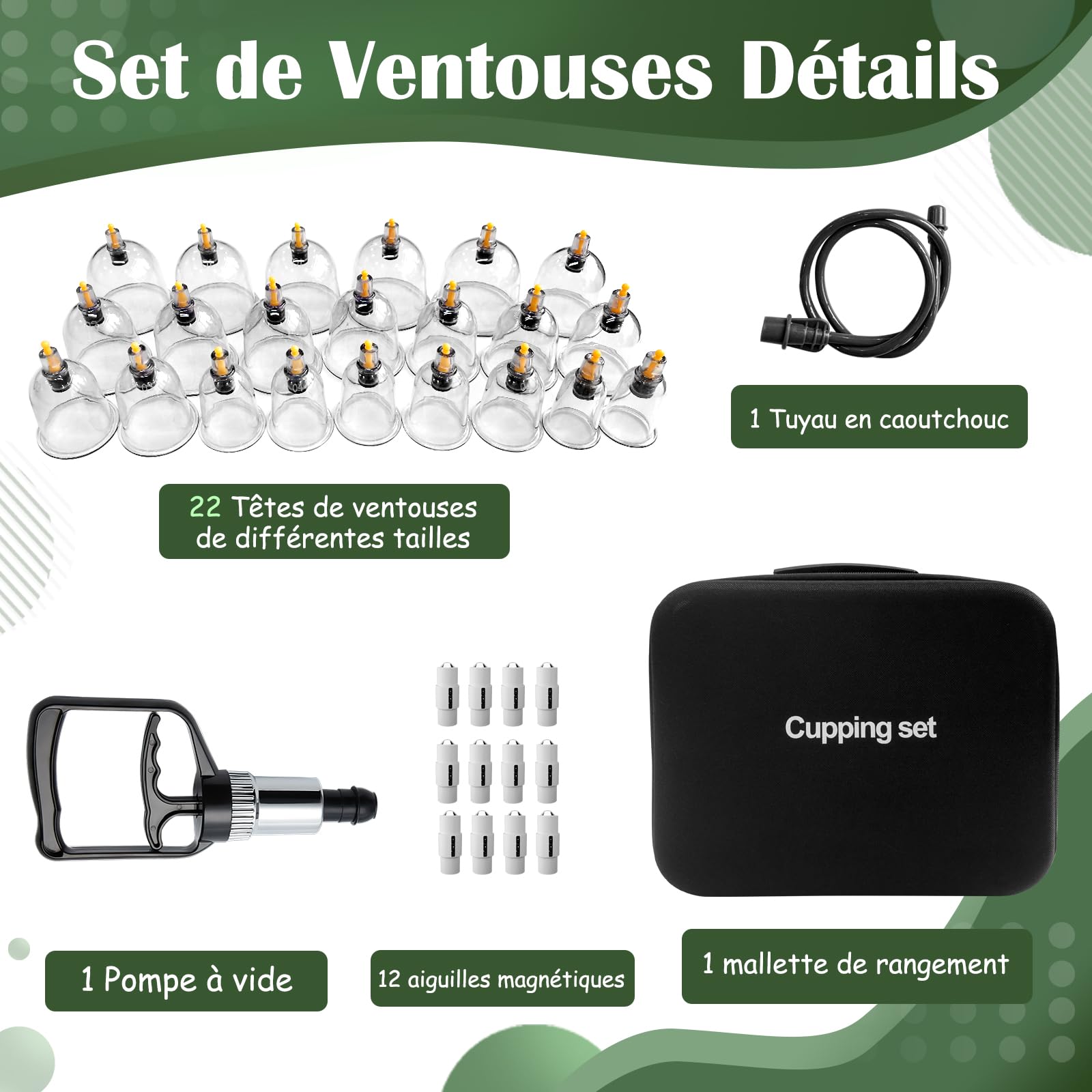 Kit De 22 Ventouses Thérapeutiques - Cupping Therapy - Avec Aimants Acupression - Pour Visage Et Corps
