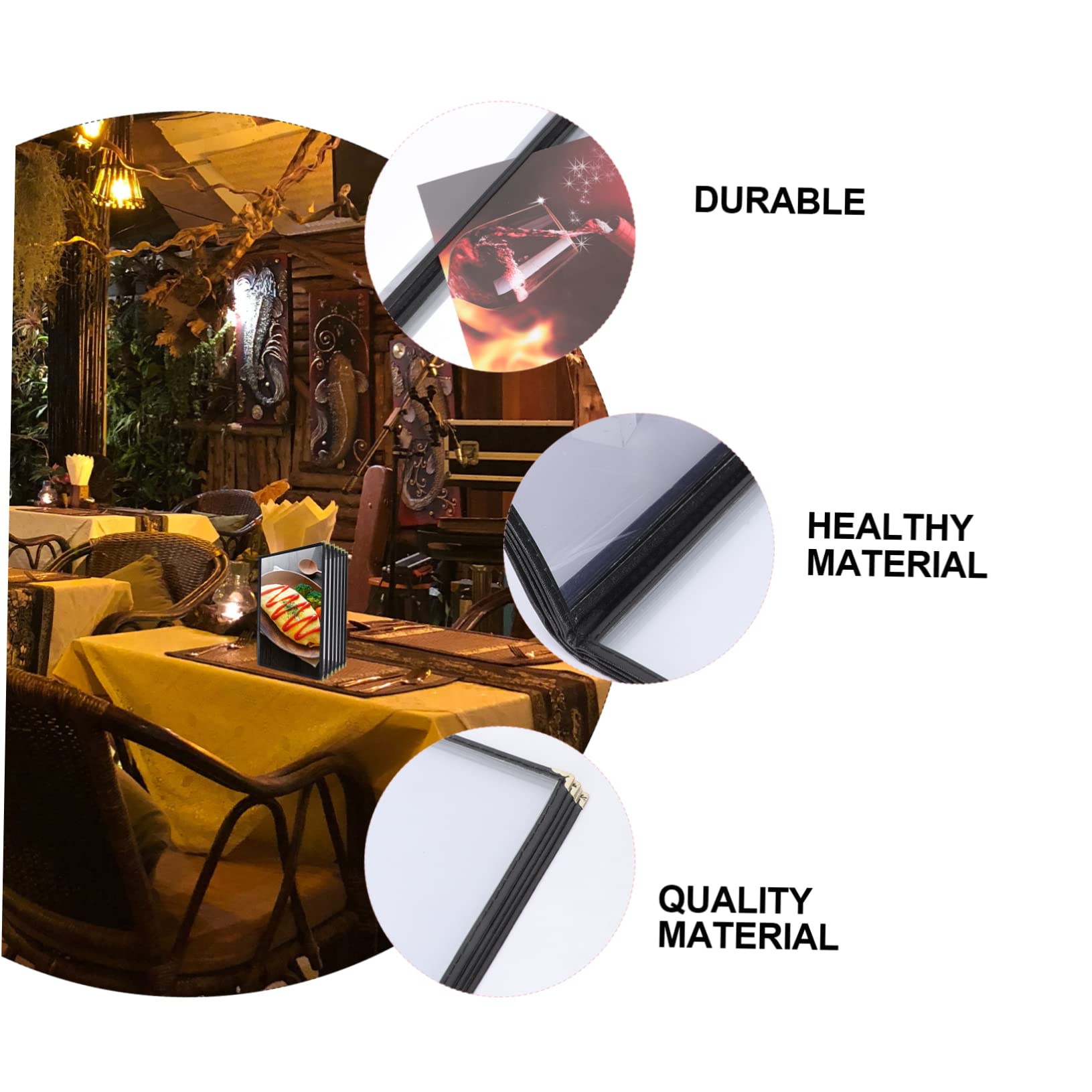 MUCKLILY Recipe Book Menu Binder Restaurant Book Folder Restaurant Menu Covers 8.5 x 11 Transparent Restaurant Recipe Menu Cover Emergency Stop Sticker Double Panel Menu Cover PVC Black