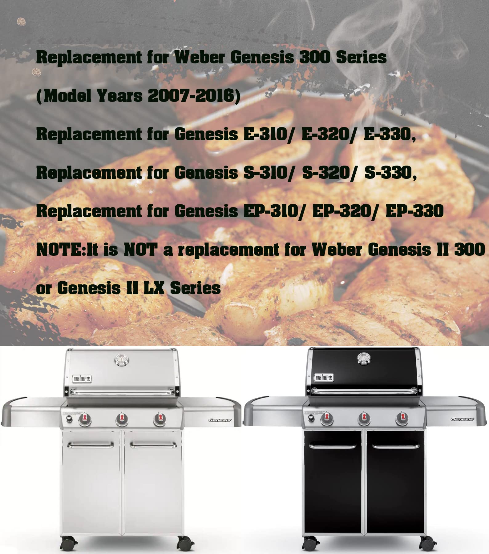 NAKAAOSIK Lot De 2 Grilles De Cuisson En Fonte De 49,5 Cm, Compatibles Avec Weber 7524, 7528 Genesis 300 E310 E320 E330 S310 S320 S330 EP310 EP320 EP330