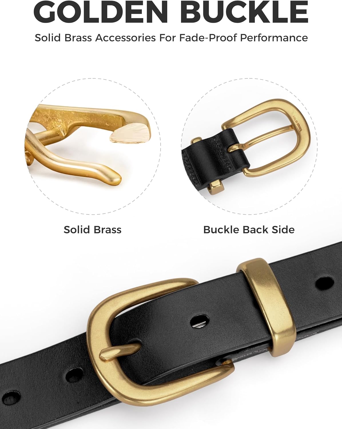 Womens Belts for Jeans 1.1" Width Ladies Belts for Dresses Full Grain Leather Gold Buckle Belt Gift Box - Image 5