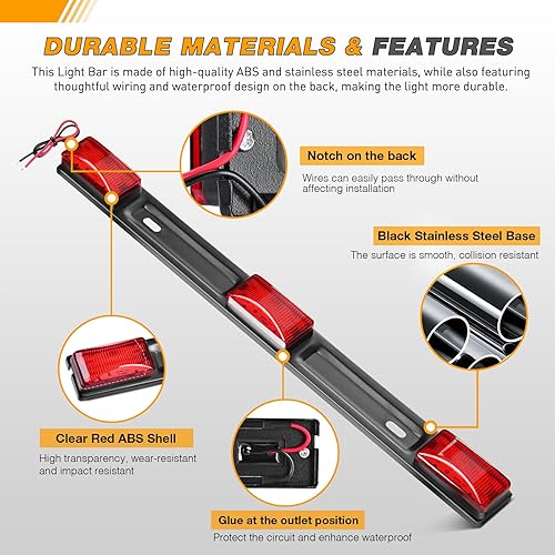Vista 24 de GOOACC Barra de luz de remolque de 16 pulgadas, 2 unidades, 11 LED, color rojo, luces de giro, freno de funcionamiento, luces traseras, cumple