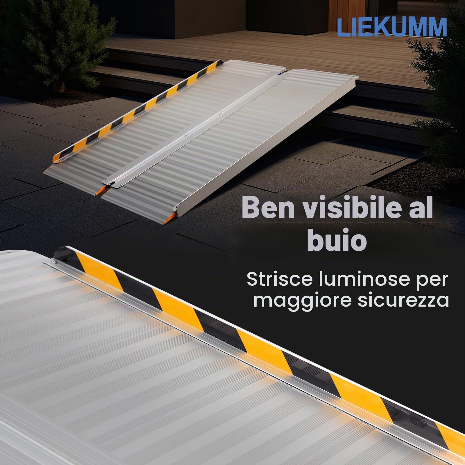 LIEKUMM Rampa per sedia a rotelle, 91 x 77 cm, portata 450 kg, pieghevole, in alluminio, per scale, gradini, marciapiedi, rampa per sedia a rotelle elettrica, passeggino