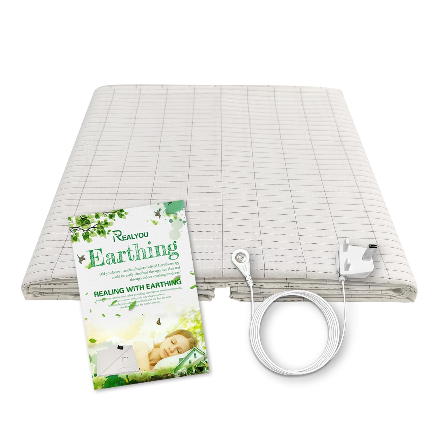 Grounding Sheet with Grounding Connection Cable, Silver Fiber Earthing Bed Sheet Conductive Earth Grounding Mat for Better Sleep, Pain Relief and Recovery (68 ×132 cm)