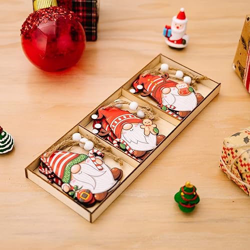 Miniatura 2 de 3 x 3, 9 piezas de adornos colgantes de madera de gnomo de Navidad, adorno para árbol de Navidad, 3.2 pulgadas, gran elfo de madera, enano, Papá