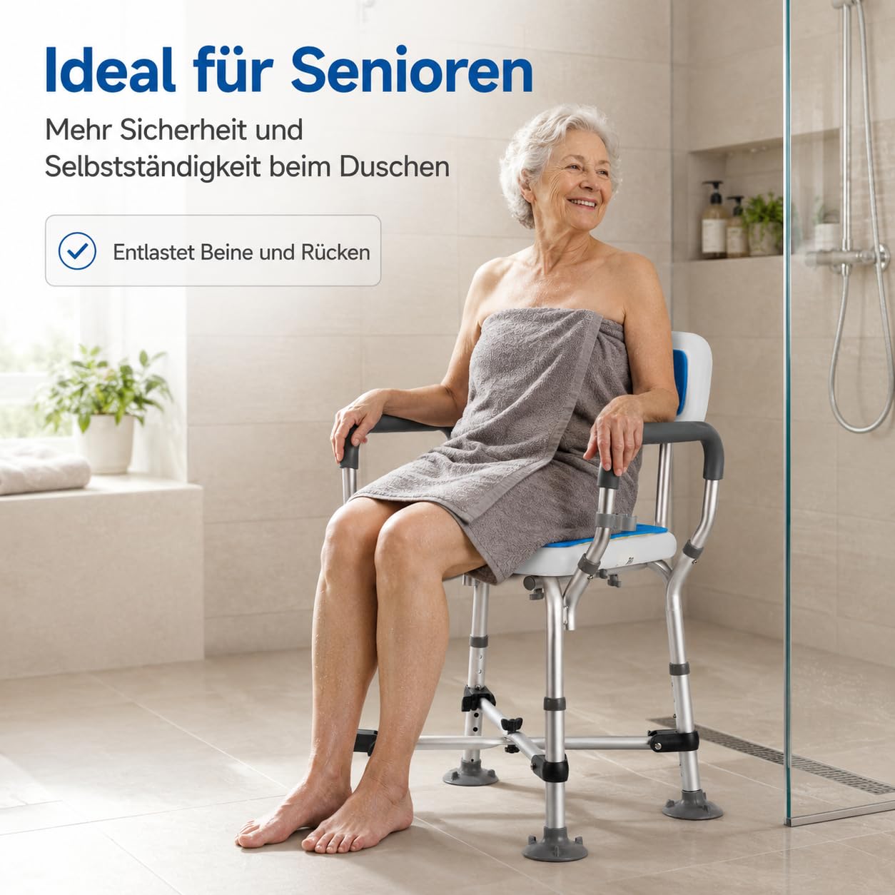 Silla de ducha con respaldo para personas mayores, asiento de ducha regulable en altura, taburete de ducha con doble viga transversal reforzada, taburete para bañera, banco de ducha con