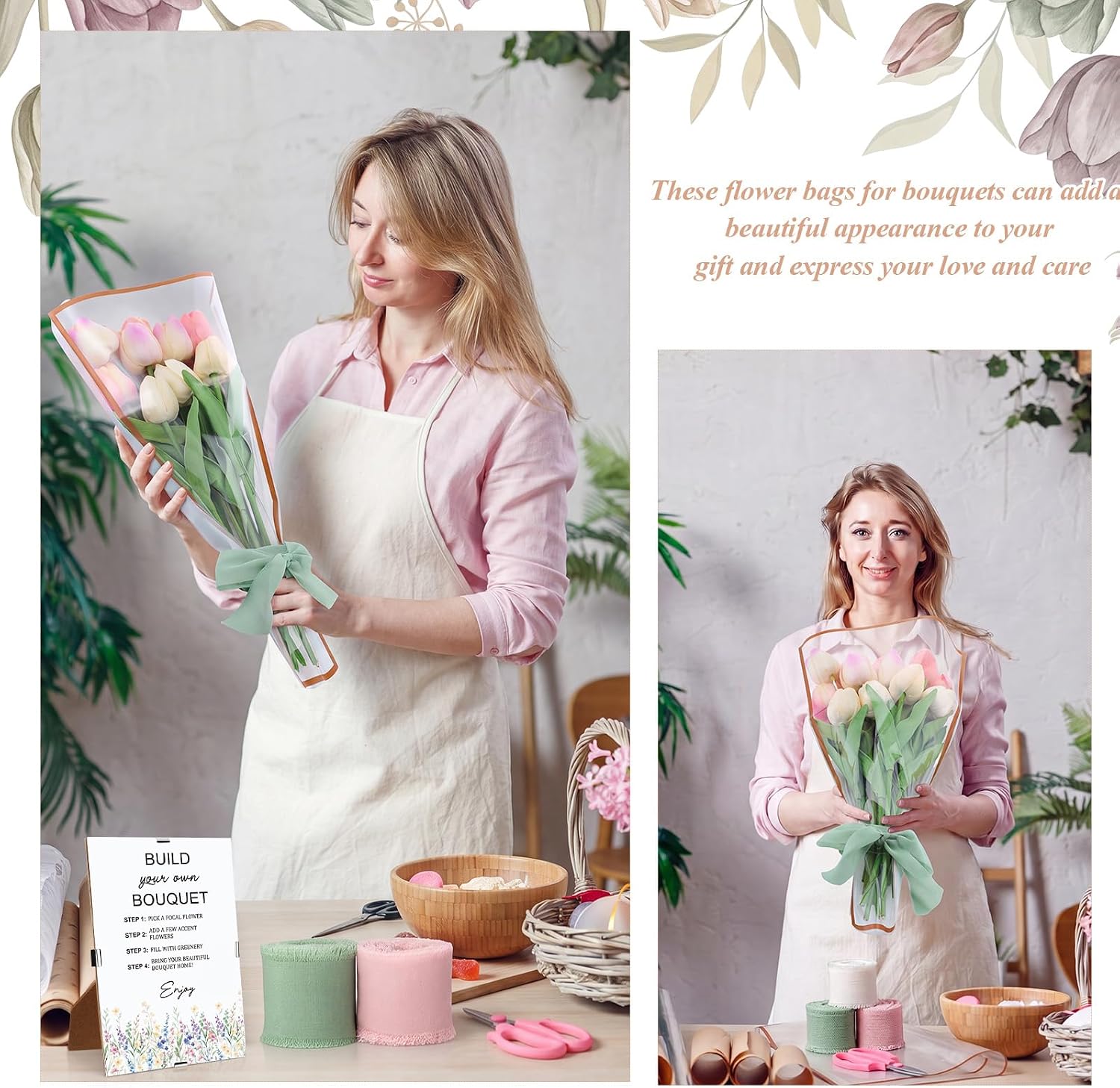 Tinlade 75 Pcs Flower Bar Kit Build Your Own Bouquet Bar Supplies