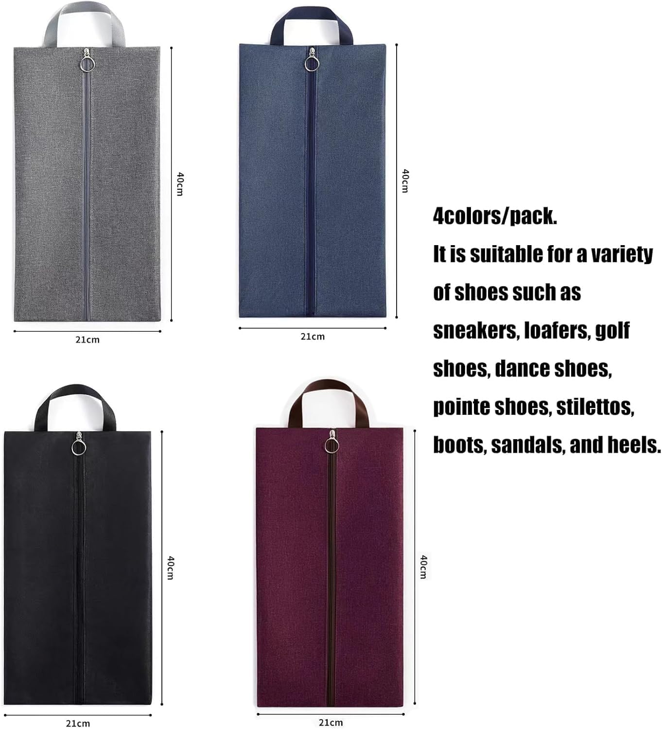 Shoe Bags for Travel - Set of 4Pack Large Capacity Oxford Fabric Shoe Bags, Waterproof Thickened Portable Shoe Organizer bag with Sturdy Zipper(4Colors)