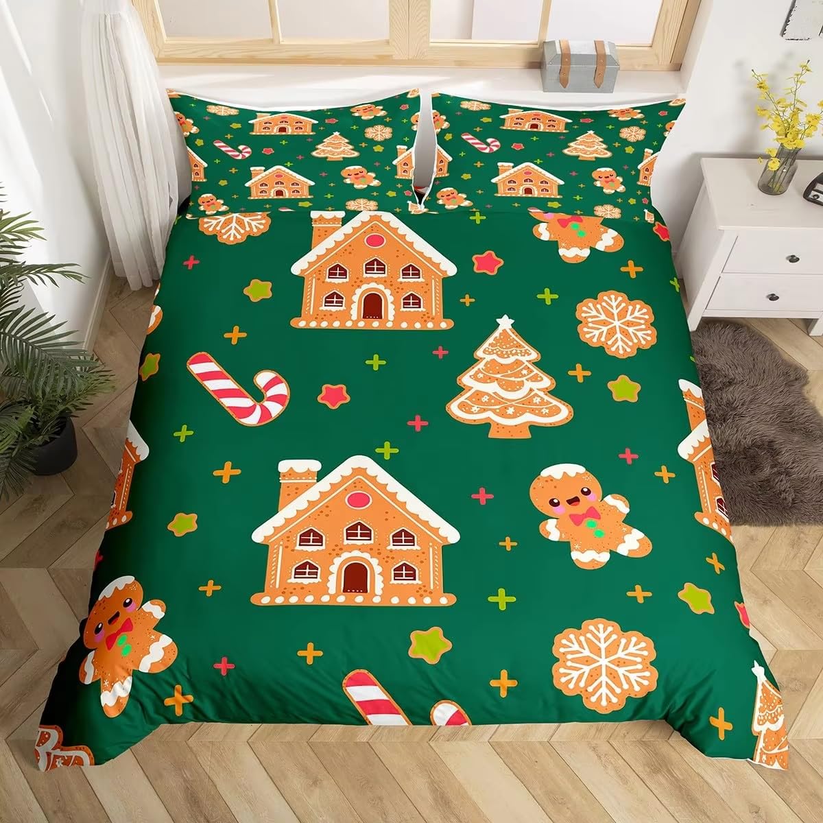 Housse de couette Joyeux Noël parure de lit enfant ado rouge imprimée sapin 260x240